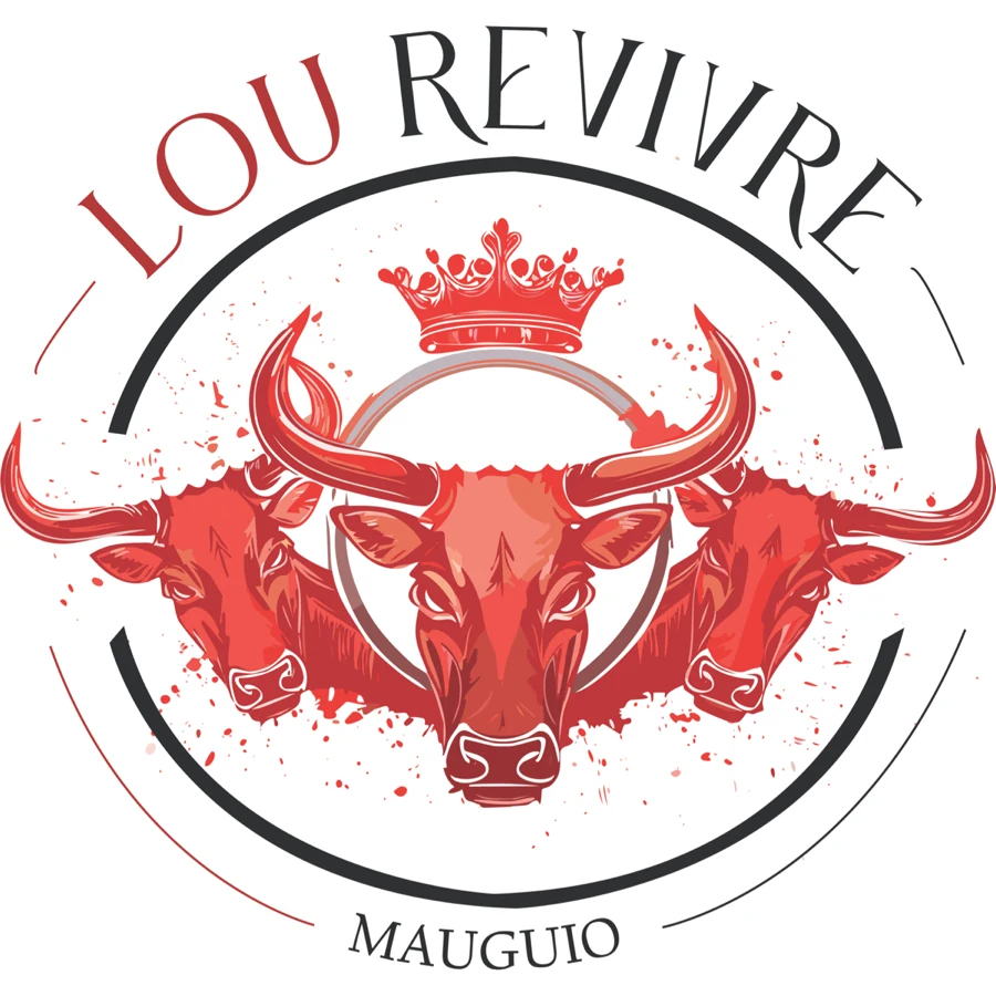 Logo Lou Revivre Mauguio : trois taureaux rouges sous une couronne
